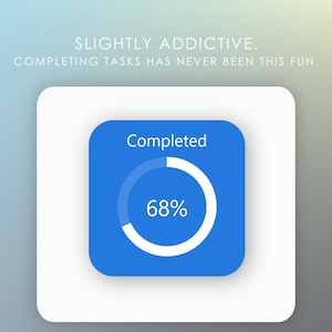 May include: A blue square app icon with a white circle progress bar showing 68% complete. The text "Completed" is above the progress bar.