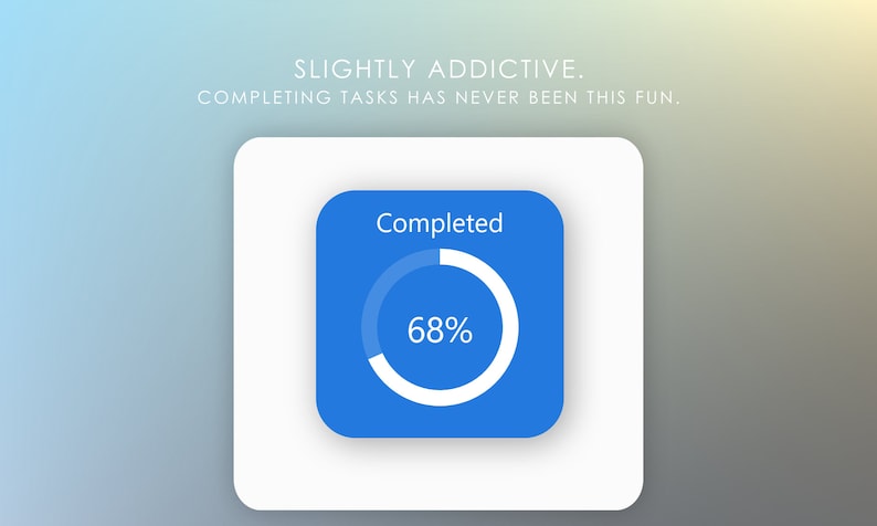 May include: A blue square app icon with a white circle progress bar showing 68% complete. The text "Completed" is above the progress bar.