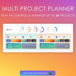 Multi Project Planner Management Dashboard | Excel Template | Task Manager | Project Manager | Organize | Planner Spreadsheet