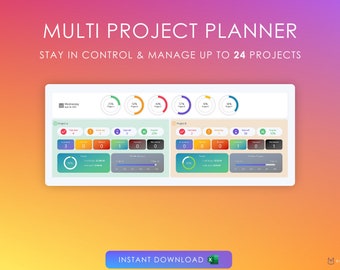 Multi Project Planner Management Dashboard | Excel Template | Task Manager | Project Manager | Organize | Planner Spreadsheet