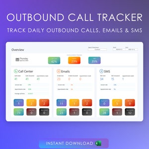 Outbound Call Tracker Spreadsheet Excel Template - Outreach - Track your Calls, Emails & SMS Messages - Managers - Team Leads - Seniors