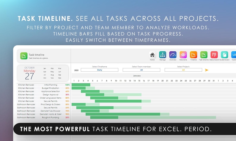 Multi Project Planner 100 Pro Management Dashboard | Excel Gantt Timeline & Kanban Board | Task Manager | Project Manager | Digital Planner image 11