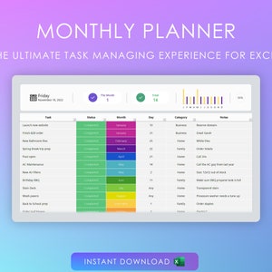 Monthly Project Task Planner spreadsheet | Project Manager | Prioritize | Organize | Status | Goals | To Do | To-Do