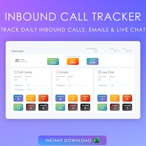 Inbound Call Tracker Spreadsheet Excel Template - Call Center - Track your Calls, Emails & SMS Messages - Managers - Team Leads - Seniors