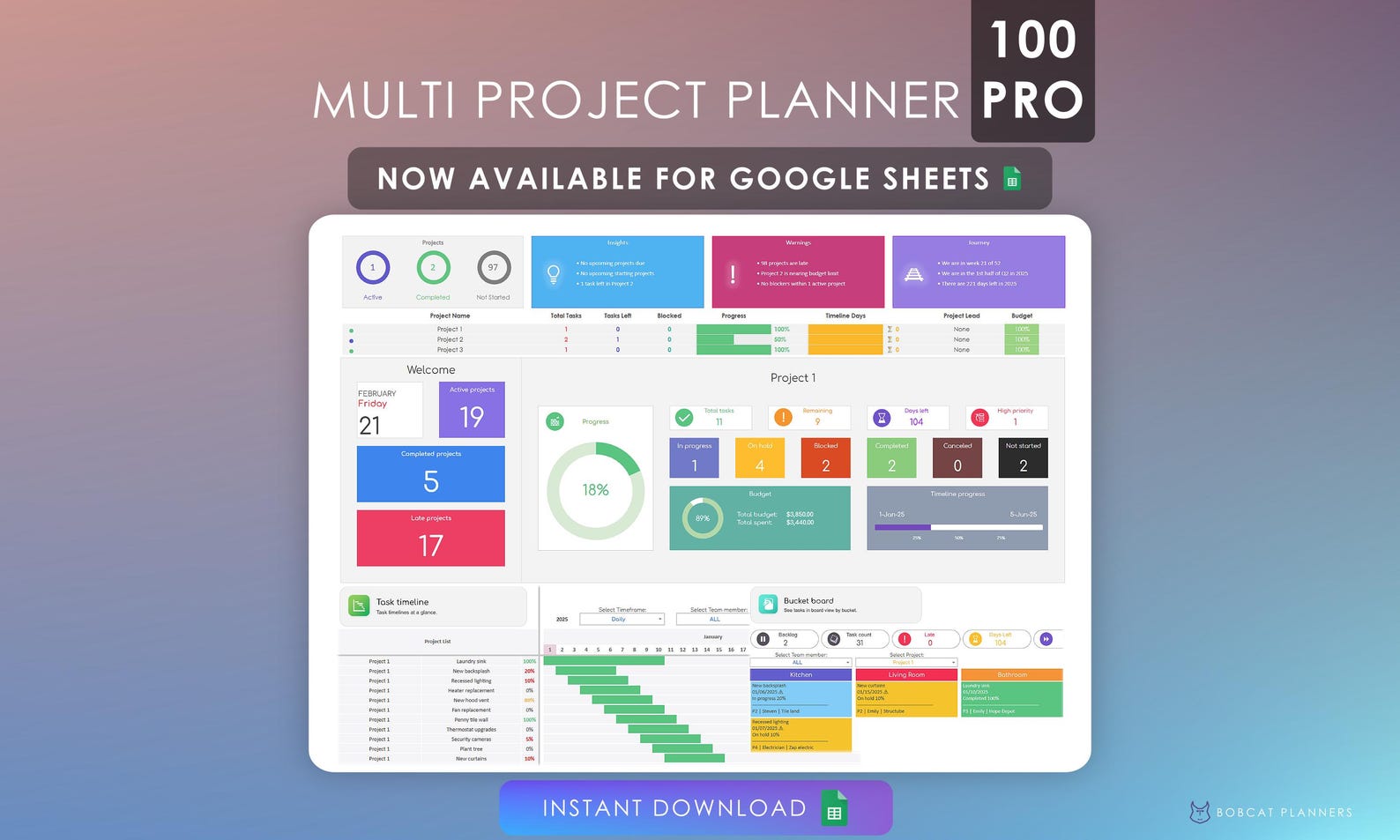 Multi Project Planner 100 Pro | Google Sheets Project Management ...