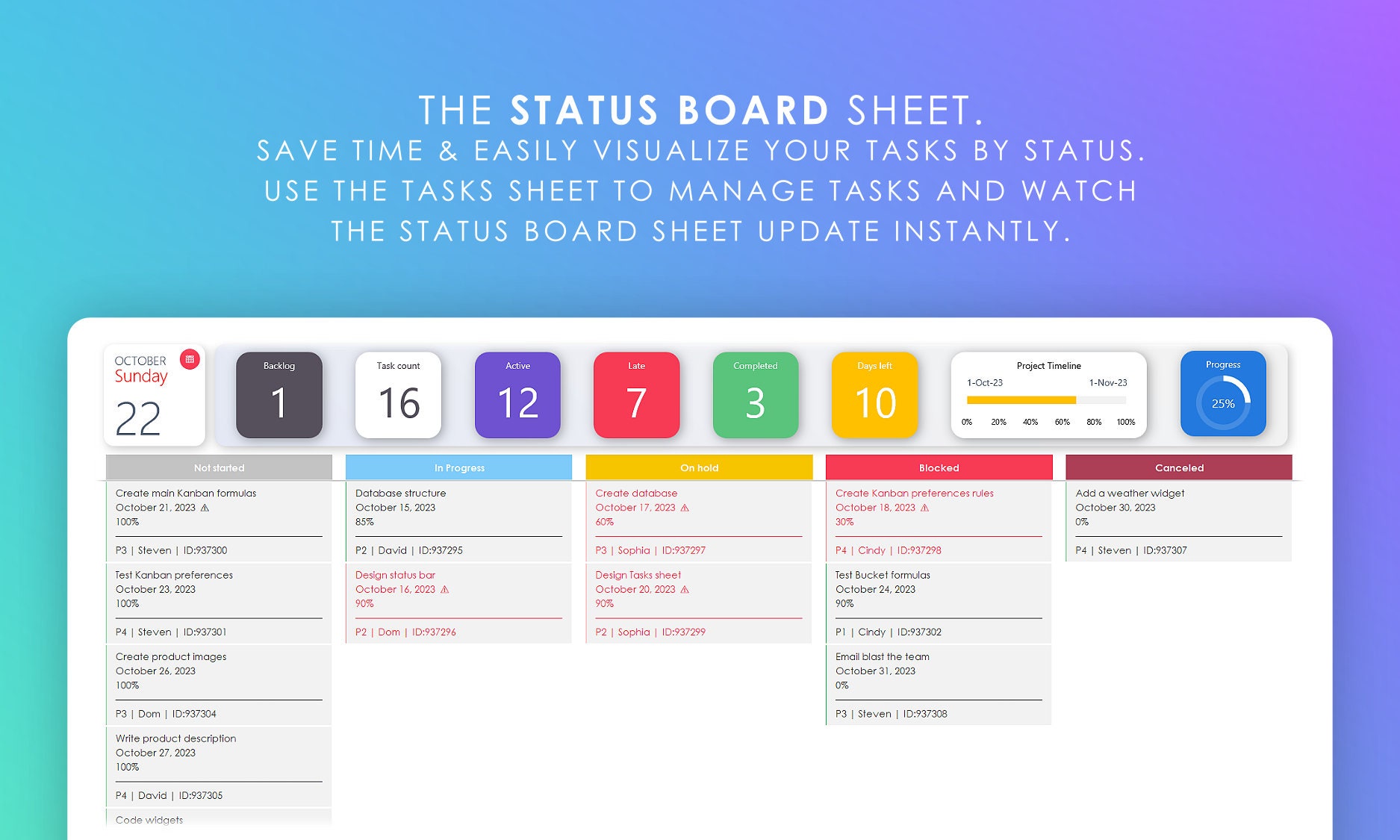 Kanban Board for Excel | Bucket & Status Boards | Project Manager ...