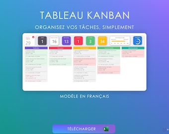 Tableau Kanban Excel – Gestionnaire de Tâches, Suivi de Projet, Planificateur d’Équipe