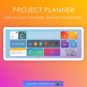 Project Planner with new widget Management Dashboard | Excel Template | Task Manager | Project Manager | Organize | Planner Spreadsheet