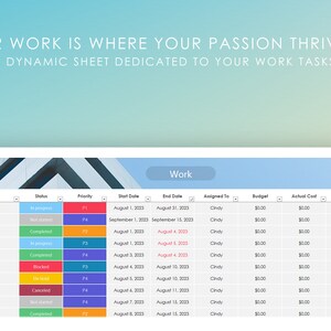A sheet reserved for logging Tasks related to Work life.