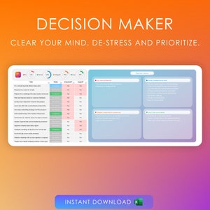 Decision Maker - Clear Your Mind and De-Stress | Simple, Minimal Planner for prioritizing your tasks