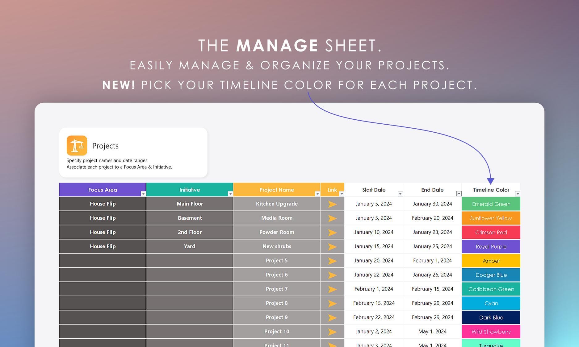 Multi Project Planner 100 Pro | Google Sheets Project Management ...