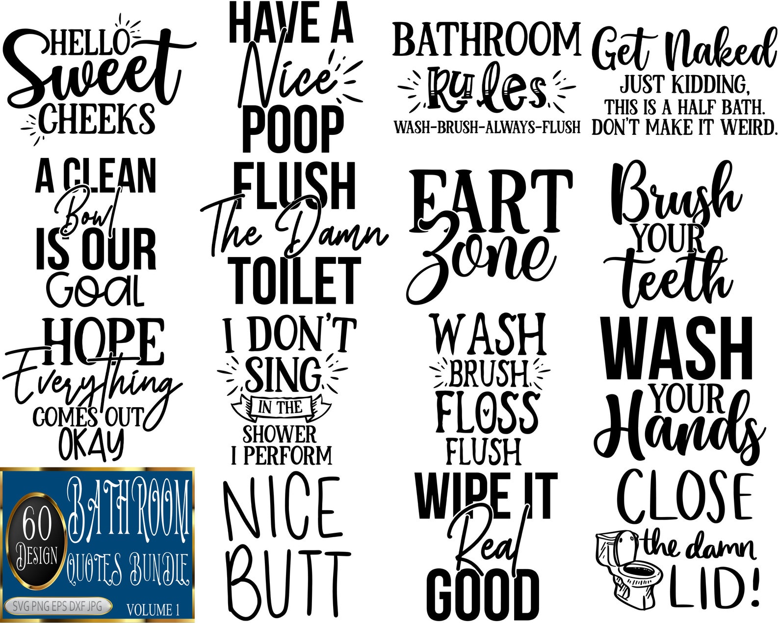 60 Design Bathroom Quotes SVG Bundle, Bathroom SVG File, Funny Bathroom