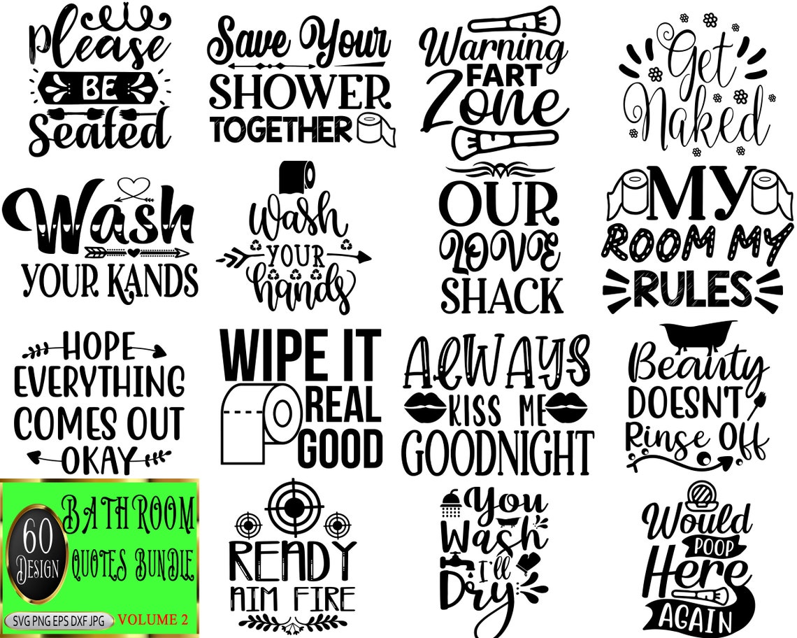 60 Design Bathroom Quotes SVG Bundle Bathroom SVG File Funny - Etsy