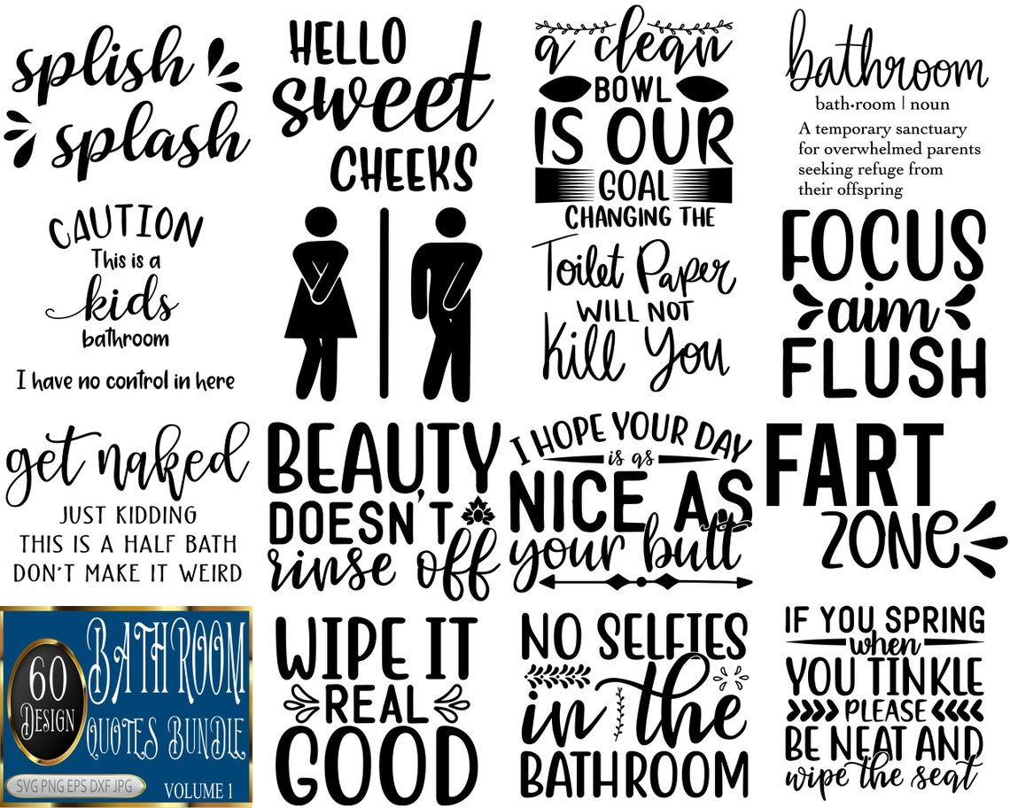 60 Design Bathroom Quotes SVG Bundle, Bathroom SVG File, Funny Bathroom ...