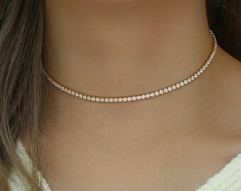 Tennis Necklace, 14K Gold Plated Tennis Necklace, Rhinestone Bracelet, Minimalist Necklace, Choker Necklace, Valentine's Day Gift