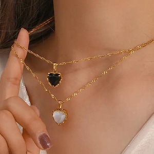 18K Gold Dainty Heart Necklace, Crystal Heart, Waterproof Heart Necklace, Gemstone Necklace, Minimalist Necklace