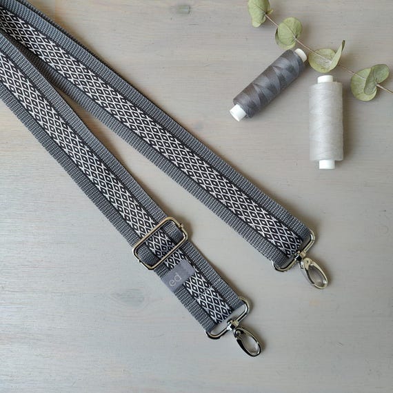 Taschengurt "Raute" / Grau Schwarz Weiß / Taschenriemen Schulterriemen Schultergurt