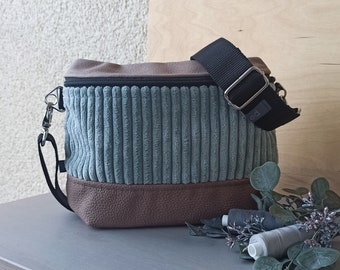 Crossboy-Bag “Kathi” / wide cord mint and upholstery fabric leather look cedar brown / bag handbag shoulder bag ladies blue-green brown