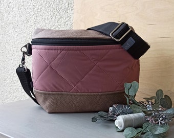 Crossboy-Bag “Kathi” / Padded quilted fabric old rose and upholstery fabric leather look cedar brown / Handbag shoulder bag ladies pink brown