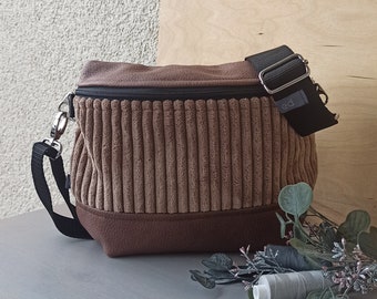 Crossboy bag “Kathi” / wide cord beige and upholstery fabric leather look mahogany brown / bag handbag shoulder bag women beige brown