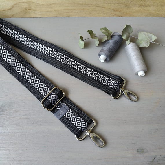 Taschengurt „Blüte Abstrakt“ / Dunkelgrau Schwarz Weiß / Taschenriemen Schulterriemen Schultergurt