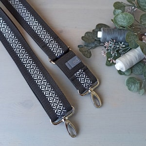 Bag strap Flower Abstract / Black White / Bag strap Shoulder strap Shoulder strap image 2