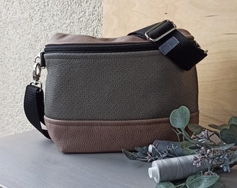 Crossboy-Bag “Kathi” / Synthetic Leather Grey Perforated and Upholstery Fabric Leather Look Cedar Brown / Bag Handbag Shoulder Bag Ladies Grey Brown