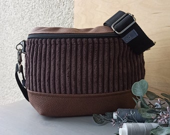 Crossboy bag “Kathi” / wide cord brown and upholstery fabric leather look mahogany brown / bag handbag shoulder bag women brown