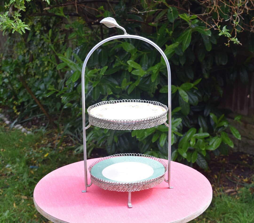 Vintage Two Tier Round Serving Tray Cake Stand Etsy