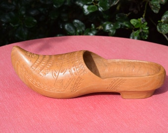 Vintage hand carved wooden clog shoe