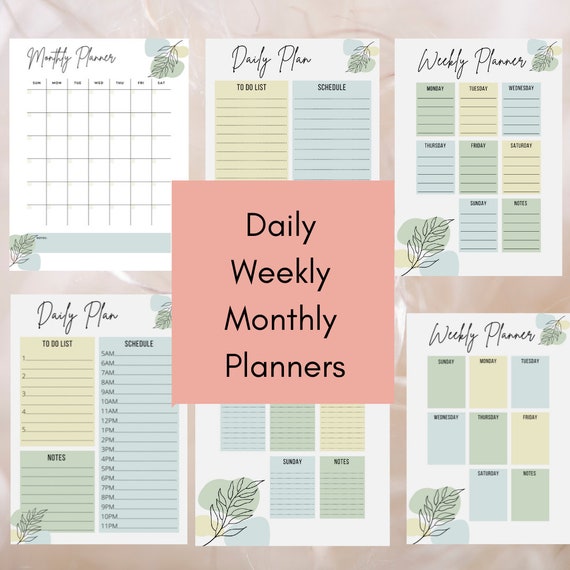 PRINTABLE Daily Weekly and Monthly Planner/template: Pastels | Etsy