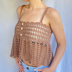 Loose Knit Spaghetti Strap Top, Everyday Summer Knitwear Blouse, Boho Womens Loose Shirt, Open Stitch Sweater, Linen Cotton Crop Top