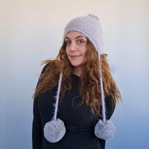 Knitted Earflap Hat with Pom-Pom, Warm Mohair Winter Bonnet, Unisex Tassel Ski Hat, Cozy and Soft Handmade Hat, Hand Knit Ski Mask