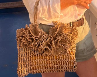 Crochet Raffia Beach Tote Bag: Open Weave Summer Handbag