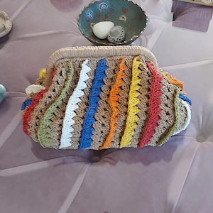 Pouch Clutch Bag with Hidden Clasp Frame, Raffia Cloud Bag,  Party Dumpling Clutch Bag, Beach Clutch Bag, Woven Straw Handbag Handmade Gift
