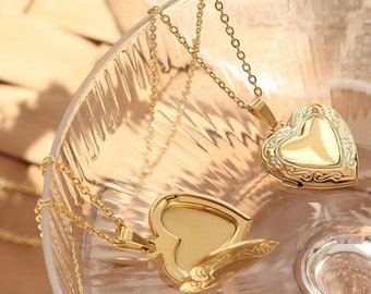 18K gold Plated mini Heart Locket Necklace, Love Locket Pendant Necklaces