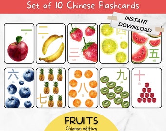 FRUITS | Chinese 1-10 Numbers Fruit Flashcards | Preschool Numbers Flashcards | Learn Mandarin Chinese