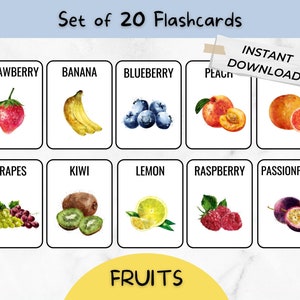 FRUITS | Flashcards de fruits | Flashcards imprimables de fruits d'âge préscolaire | Activité scolaire à la maison