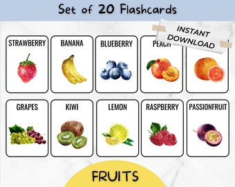 FRUITS | Fruit Flashcards | Printable Preschool Fruit Flashcards | Homeschool Activity