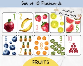 FRUITS | 1-10 Numbers Fruit Flashcards | Toddler Fruit Flashcards Printable | Preschool Homeschool Activity