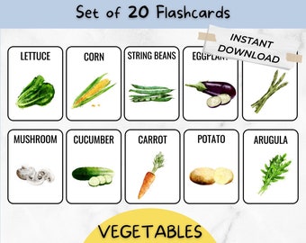 VEGETABLES | Vegetable Flashcards | Printable Preschool Vegetable Flashcards | Homeschool Activity
