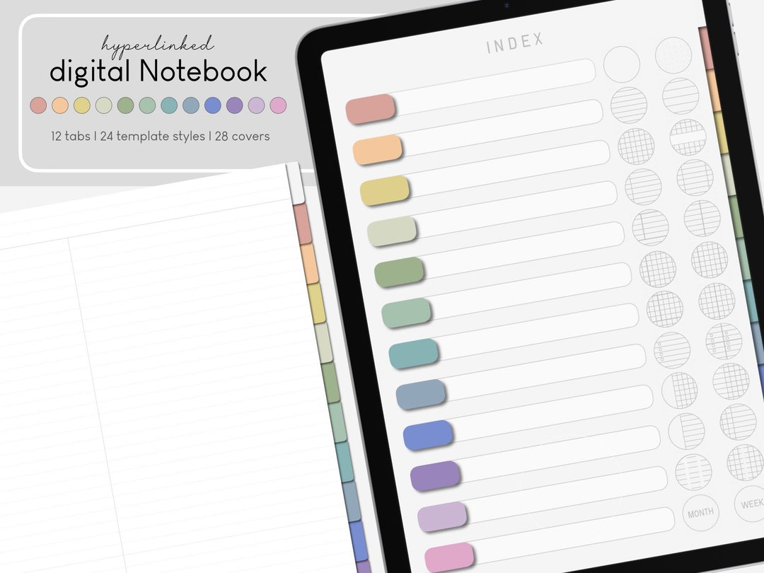 12 Tab Digital Hyperlinked Notebook, Goodnotes & Notability Planner ...