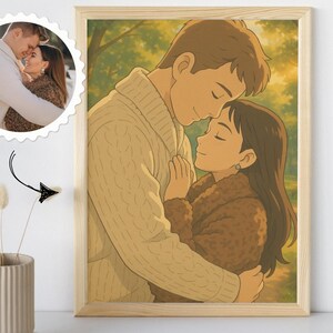 llustration personnalisée Ghibli | Portrait famille, couple, animal à partir de photo | Idée cadeau originale image 1