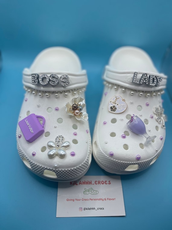 Louis Vuitton theme crocs  Custom shoes diy, Crocs fashion, Bling ideas