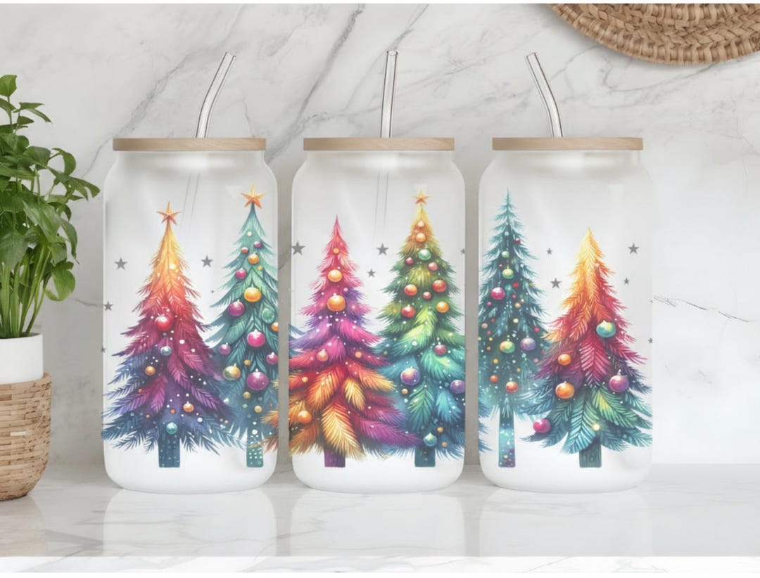 Christmas Iced Coffee Cup | Frosted Beer Can Glass With Bamboo Lid and ...