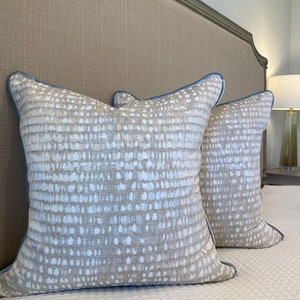 Beautiful, handmade designer pillow cover - Big Shot (shown with light blue velvet trim; see details for customization options)