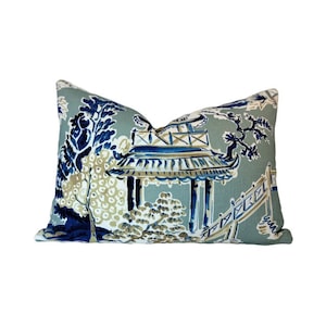 Ming Rain Chinoiserie Pagoda Pillow Cover // Blue and White