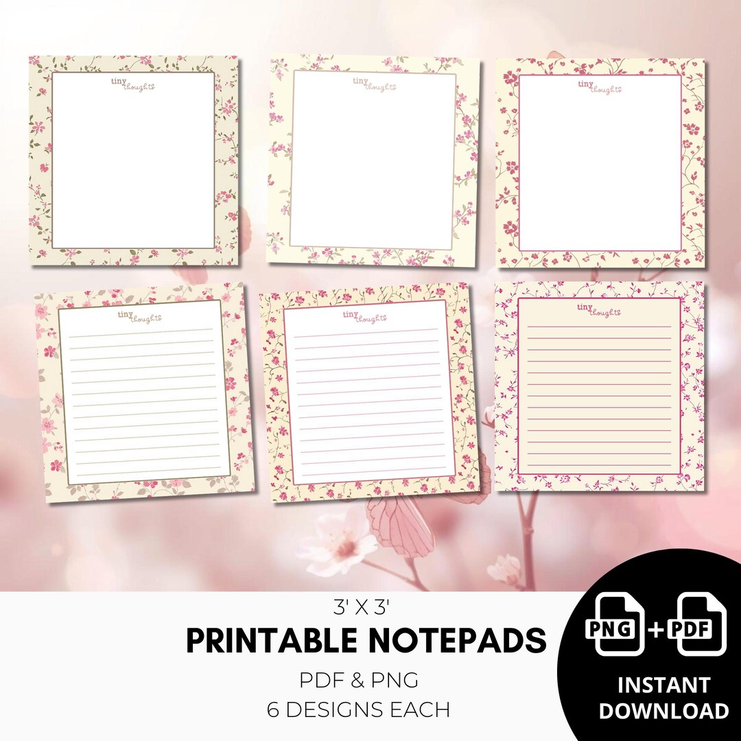 Fancy Notepad Pdf Spring Floral Notepad Printable Bundle | Tiny Thoughts Notes ...