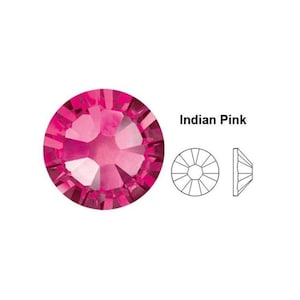 May include: A single, round, pink rhinestone with a faceted design. The rhinestone is labeled "Indian Pink".