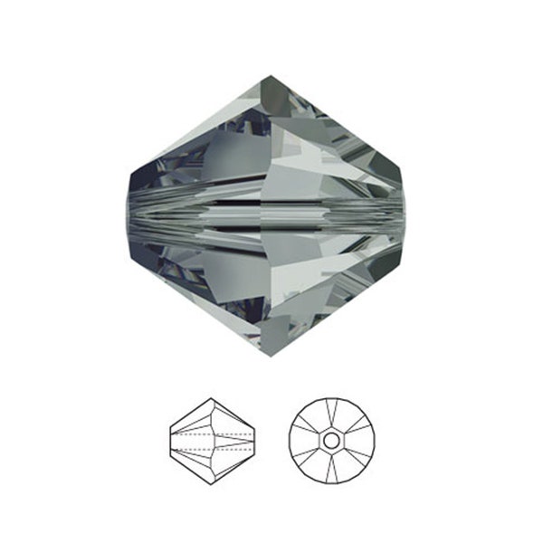 4mm - Swarovski Crystal Beads, Bicone Beads, #5328, Crystal Beads - Black Diamond - Set of 100